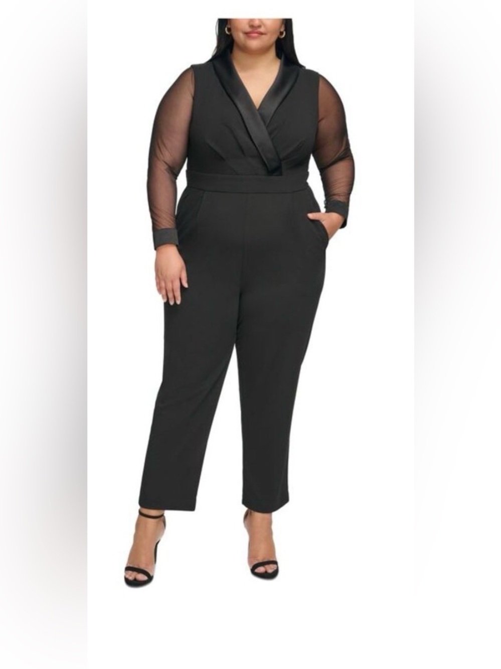JESSICA HOWARD Womens Black Shawl Collar Straight leg Jumpsuit Plus 22W